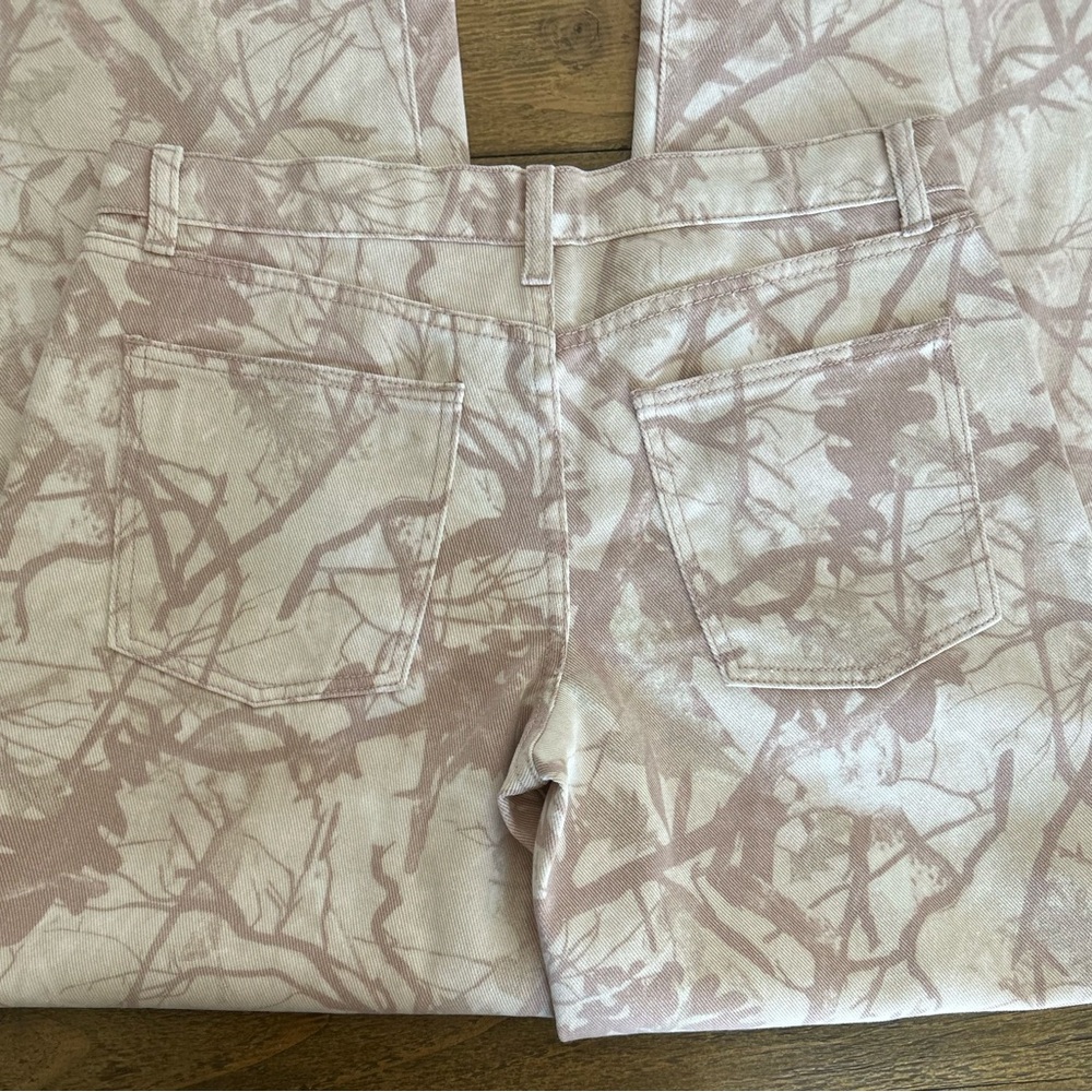 REFRAIN Los Angeles Women's Soft Pink white Camouflage Wide Leg Denim Pants - Picture 5 of 9